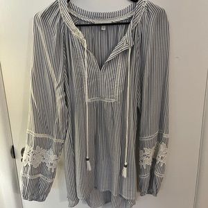 Pale Sky Embroidered Tassel Top